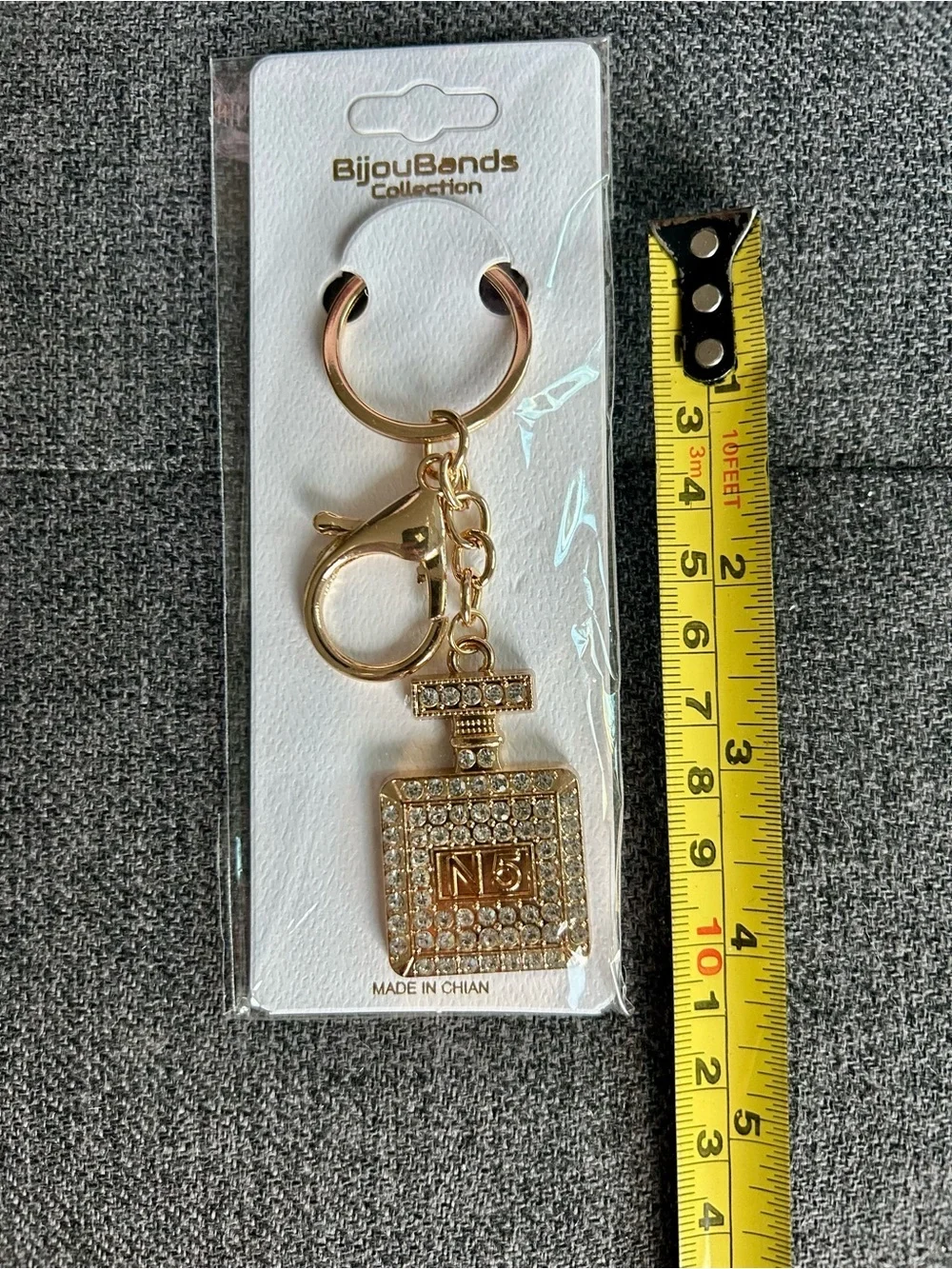 Sparkly, Gold and Clear Rhinestone Perfume Bottle Purse Charm, Charm Keychain